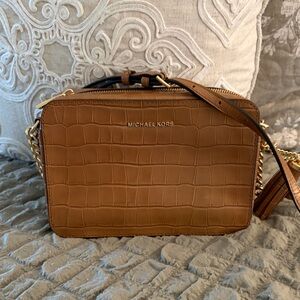 Michael Kors Tan Croc Embossed Shoulder Bag